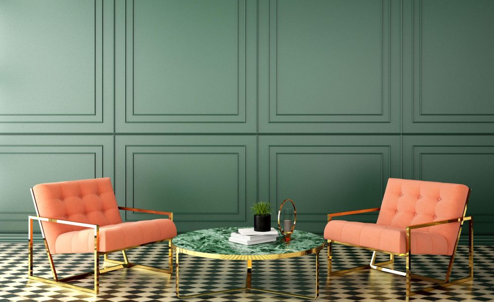 Salon deco vert terracotta