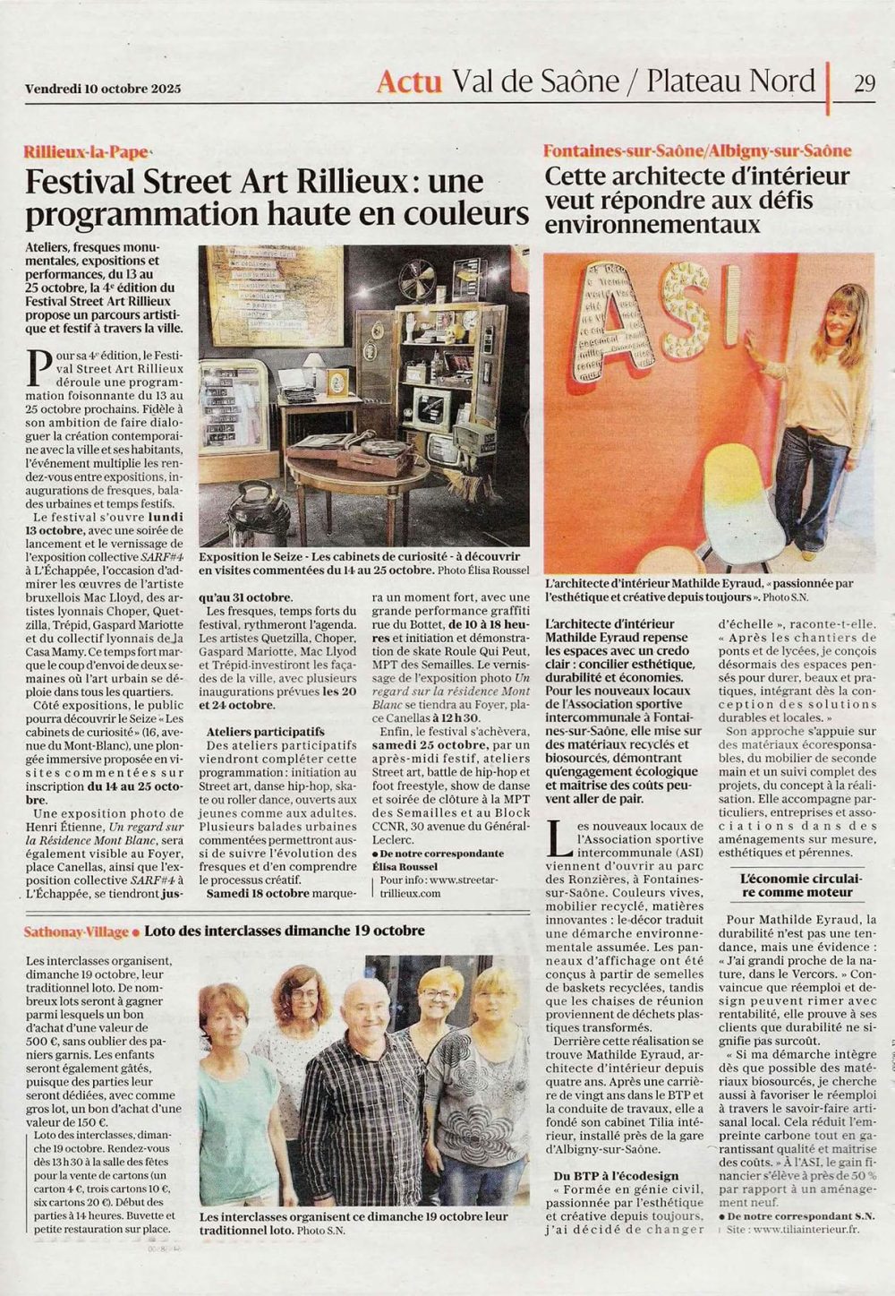 Parution presse Tilia Interieur Le Progrès octobre 2025